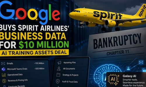 Alphabet's Google acquires internal business data from bankrupt Spirit Airlines for $10 million to train AI models and develop products.