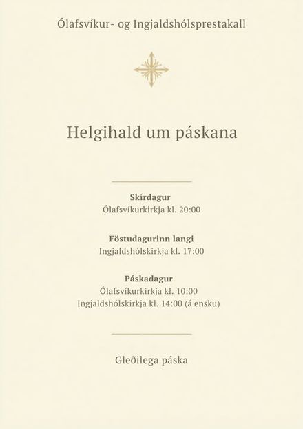 Veggspjald með páskadagskrá kirkjanna okkar.