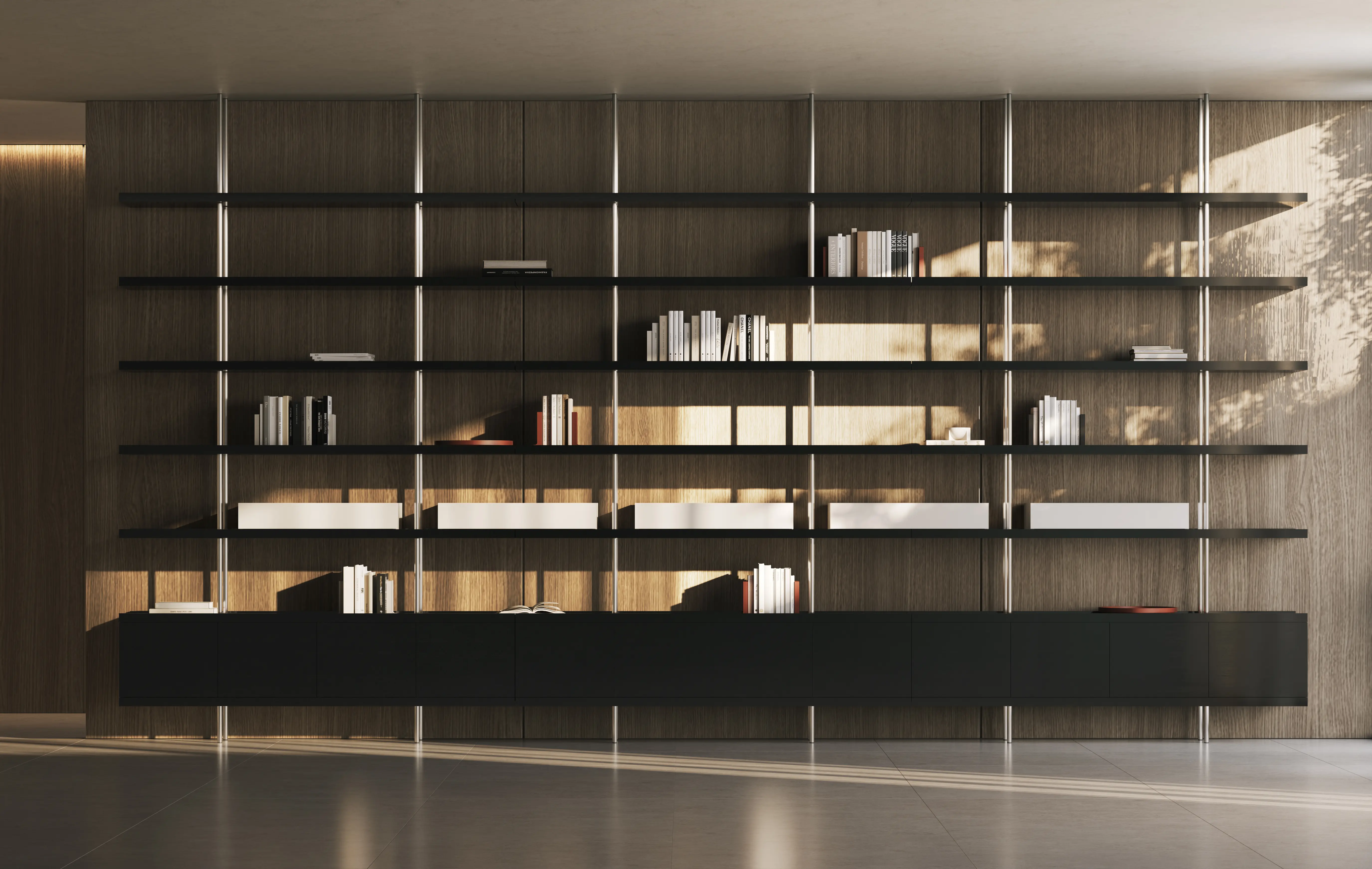 Beam floor to ceiling shelving
