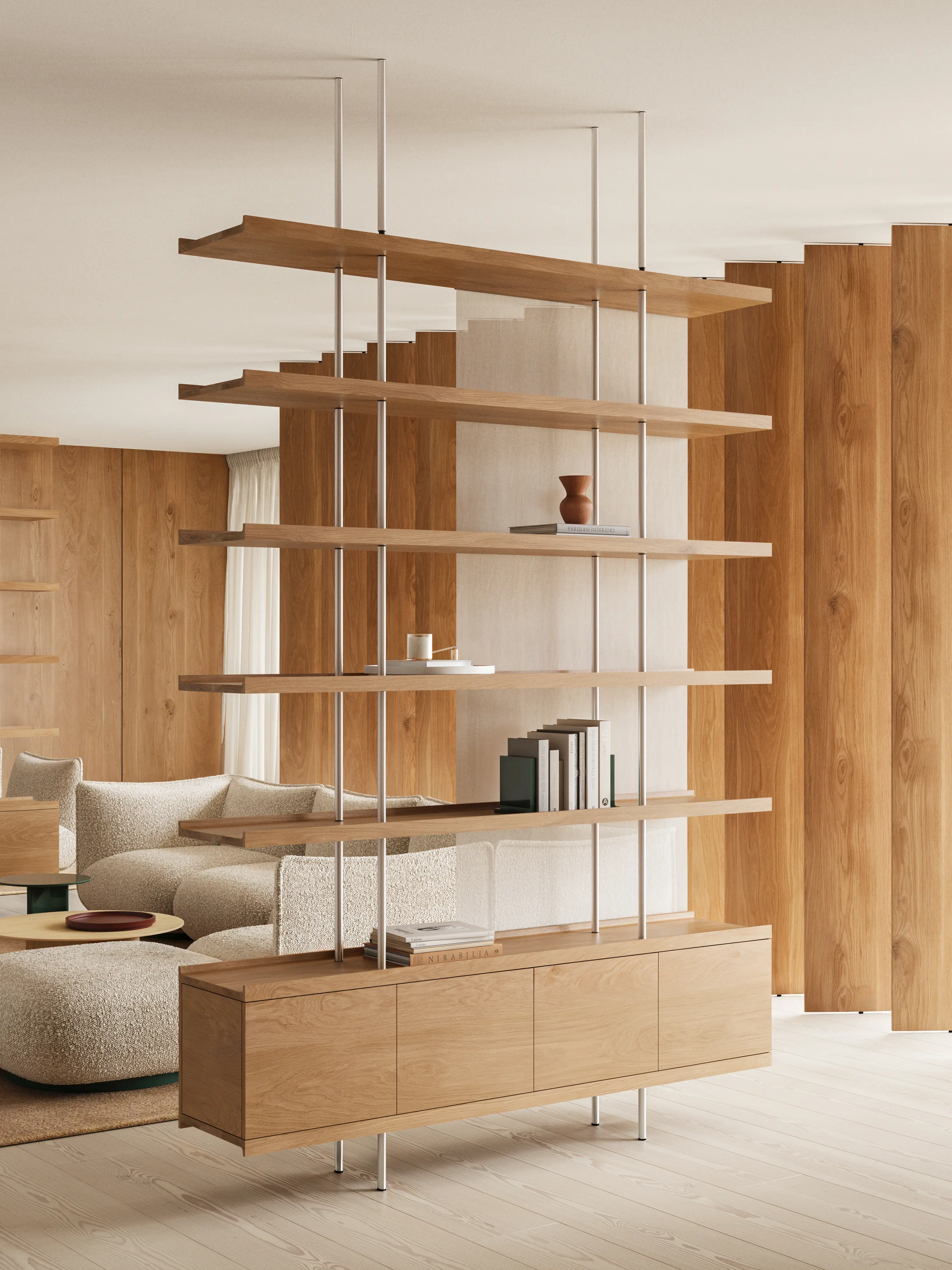 Beam floor to ceiling shelving