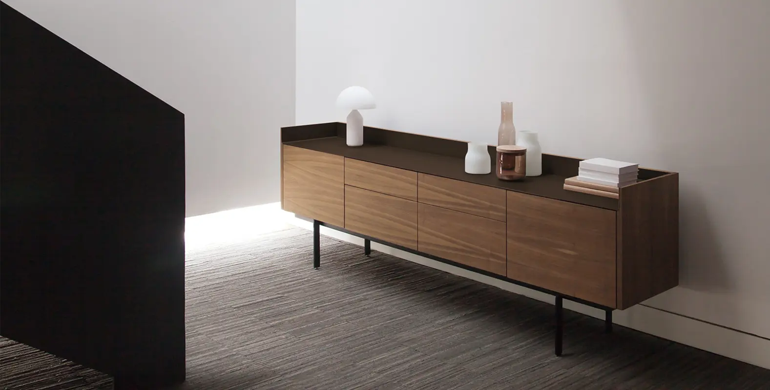 Stockholm sideboard in walnut and anodized aluminium