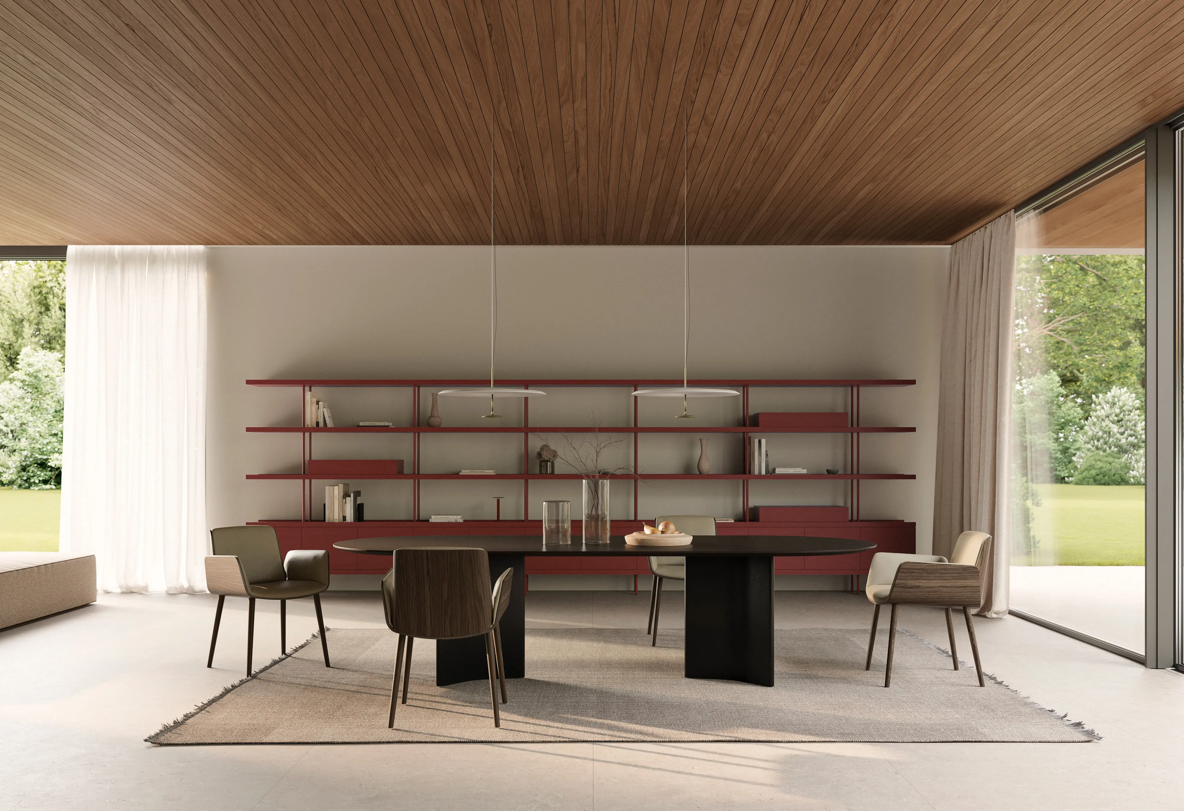 Beam bookshelf with sideboard