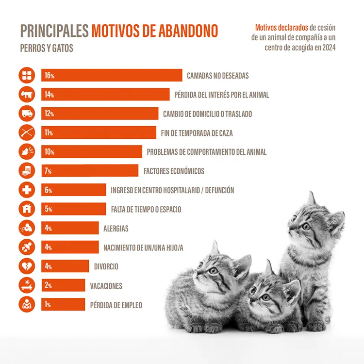 Gráfica de motivos de abandono de perros y gatos en España 2024