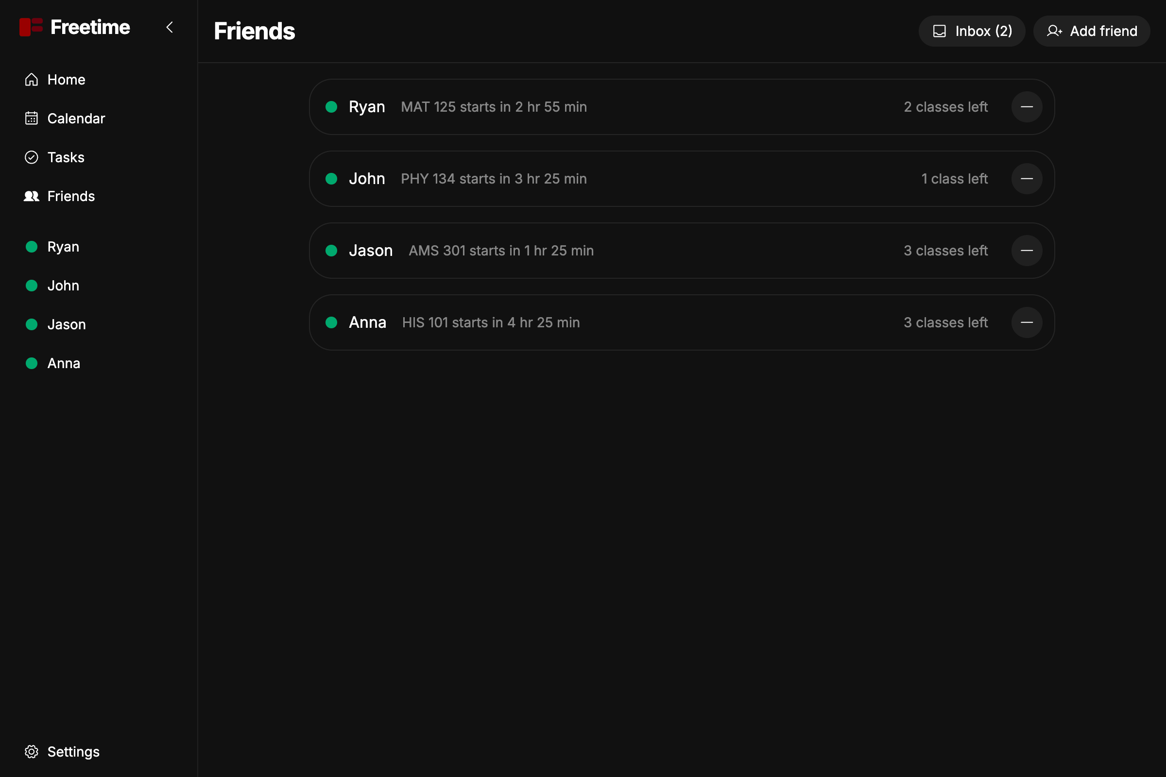 Freetime friends list