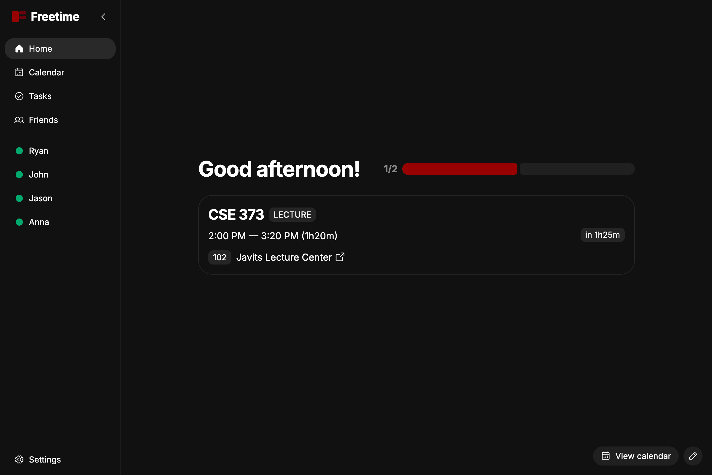 Freetime home screen