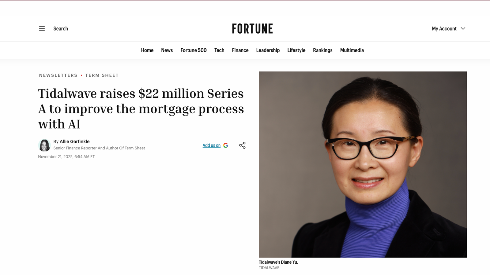 Fortune: Tidalwave raises $22 million Series A to improve the mortgage process with AI
