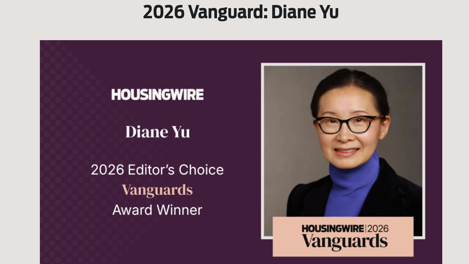 Tidalwave CEO Diane Yu Named a HousingWire Vanguard for the Second Year in a Row