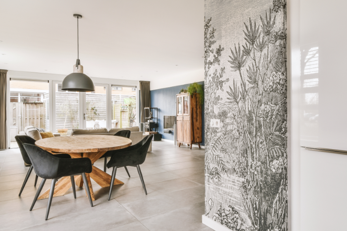 Kitchen and dining zone in modern apartment