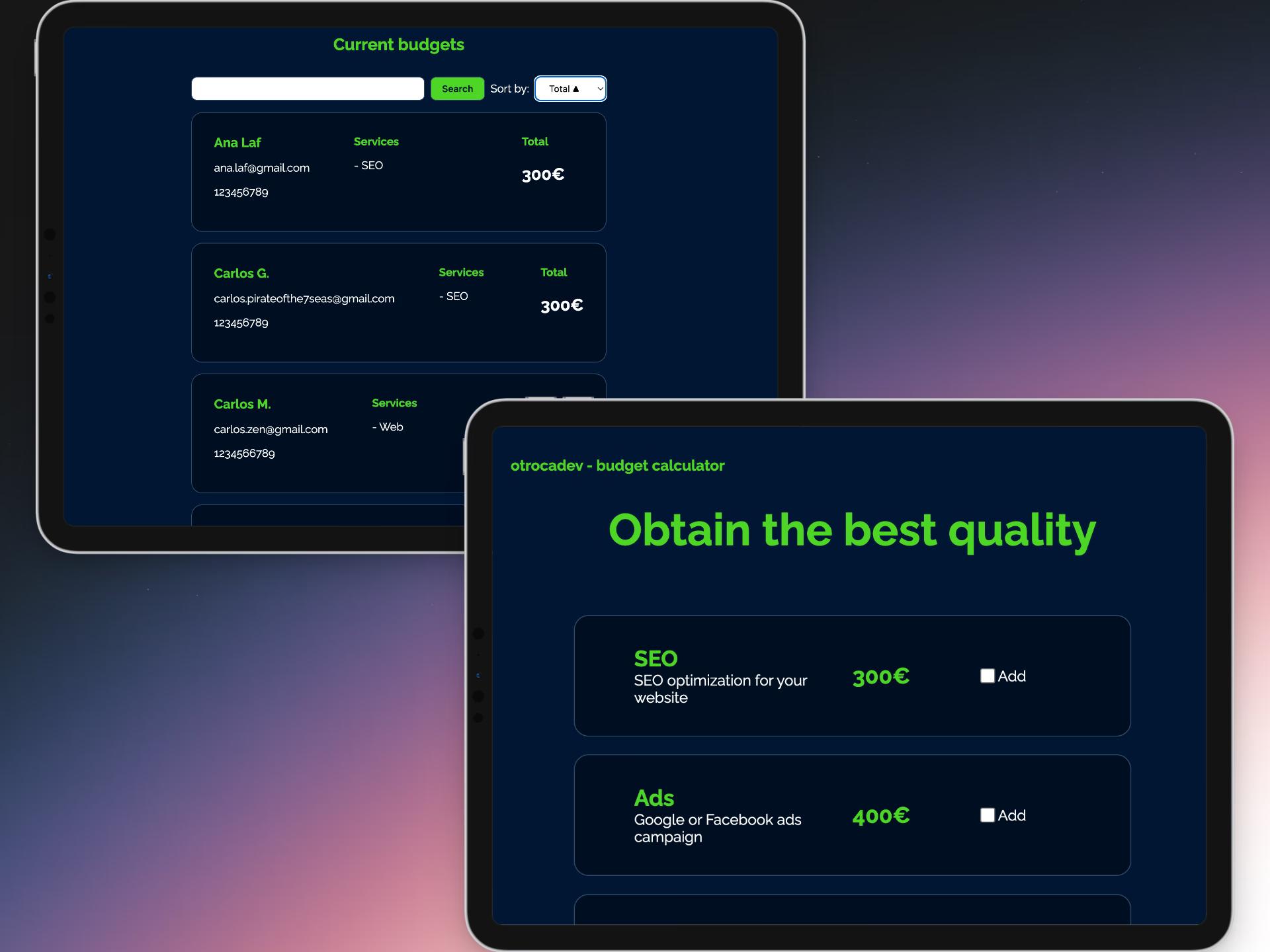 Screenshot of the project Budget calculator by Ot Roca, also known as otrocadev