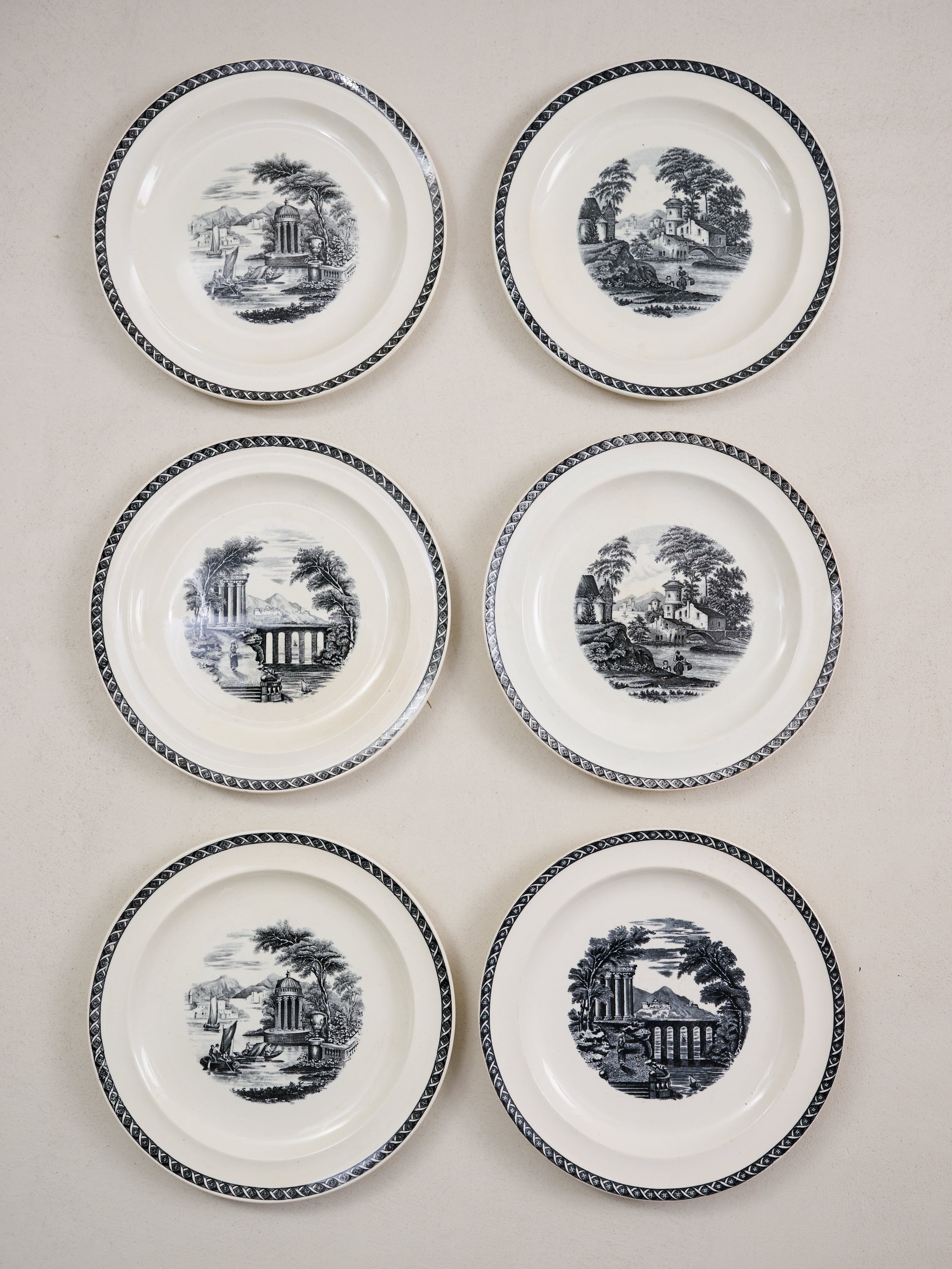 1960s Wedgwood Lugano Black Cream Ware Dinner Plates, Set of 6