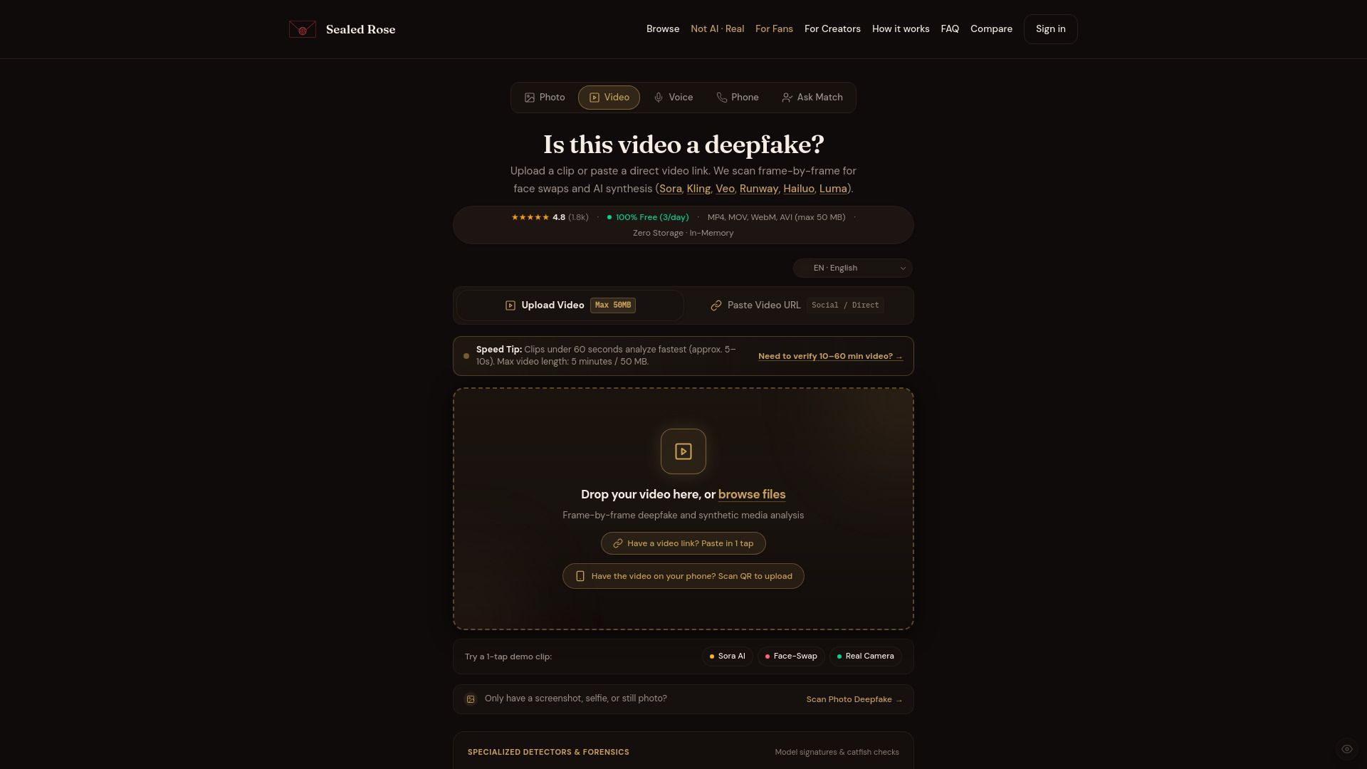 Sealed Rose AI Deepfake Detector