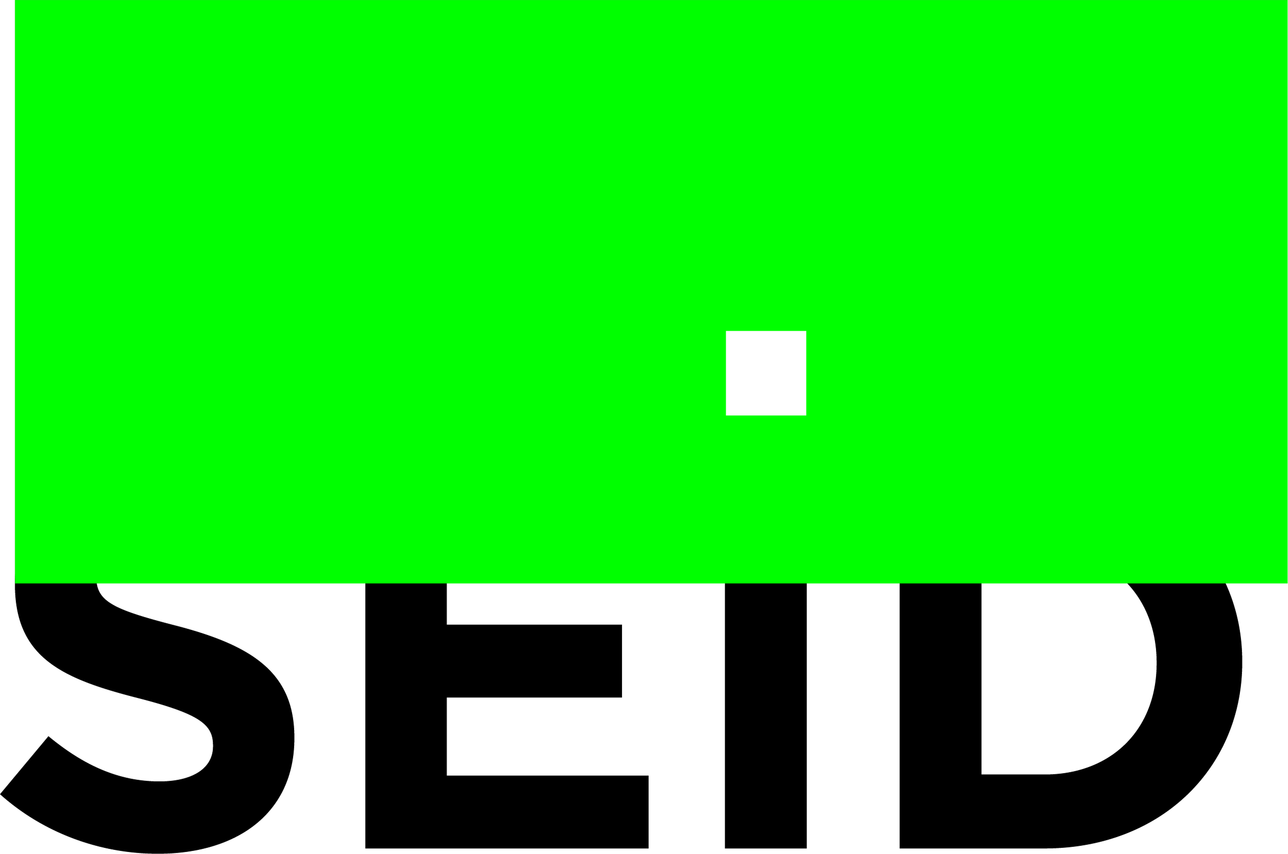 Bright green rectangle with a small white square near the center on a black background
