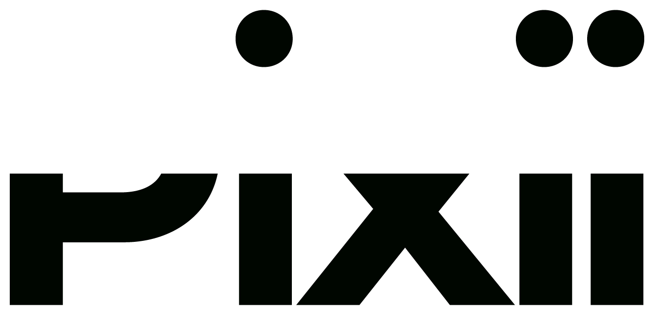 Black stylized logo spelling PIXII on a white background
