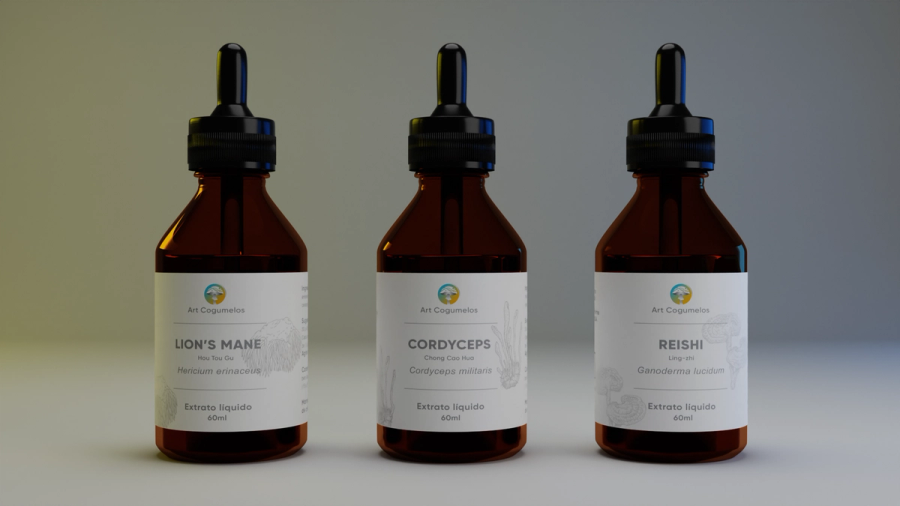 Modelagem 3D para produto "Extratos de Cogumelos"