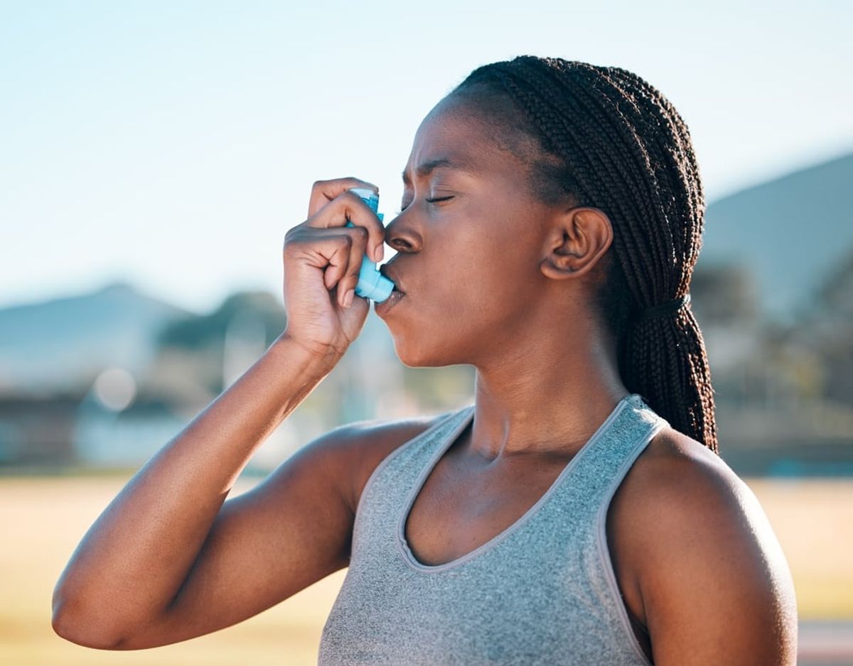 Health,,Black,Woman,And,Asthma,Inhaler,,Fitness,And,Medicine,With