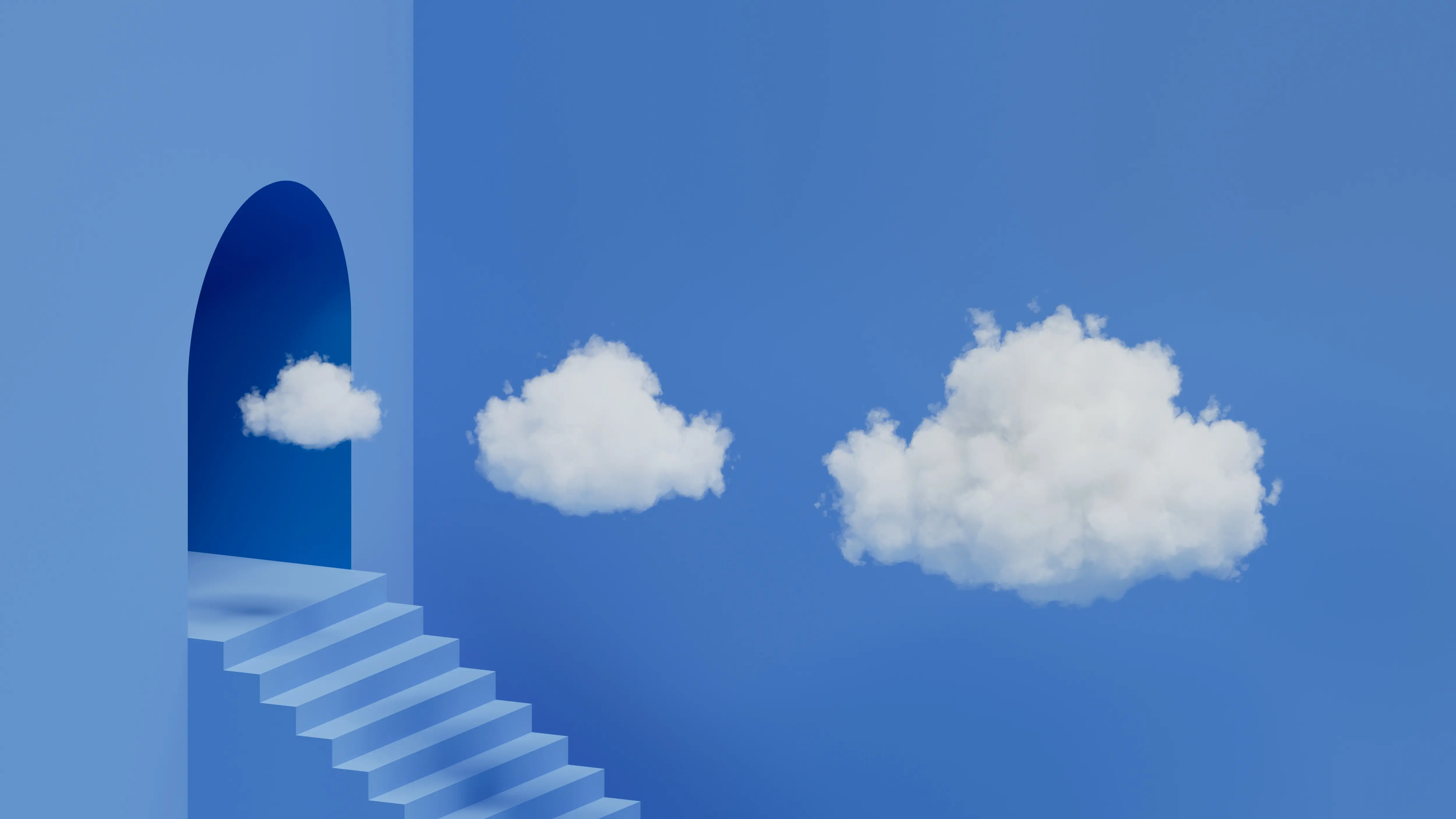 Abstract art of a few clouds and a staircase