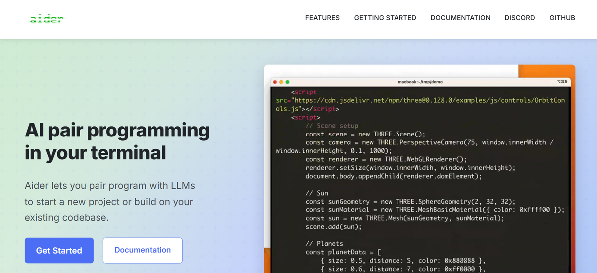Aider: open-source pair programming in the terminal with a git commit per change