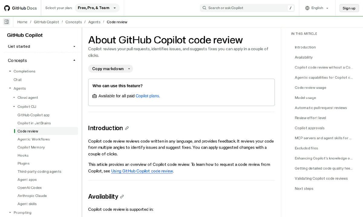 GitHub Copilot code review commenting on a pull request