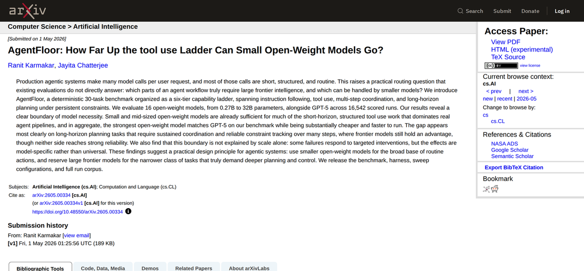 The AgentFloor preprint: 16 open-weight models against GPT-5 across 16,542 scored runs