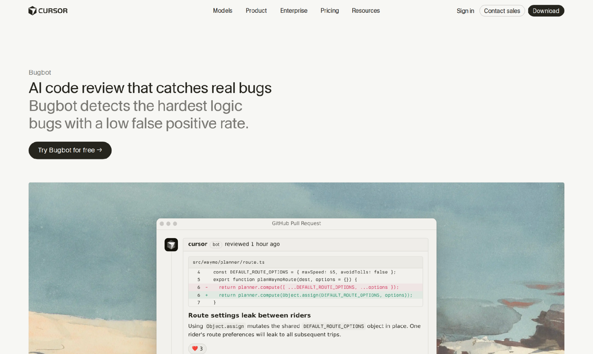 Cursor Bugbot reviewing a pull request with usage-based billing