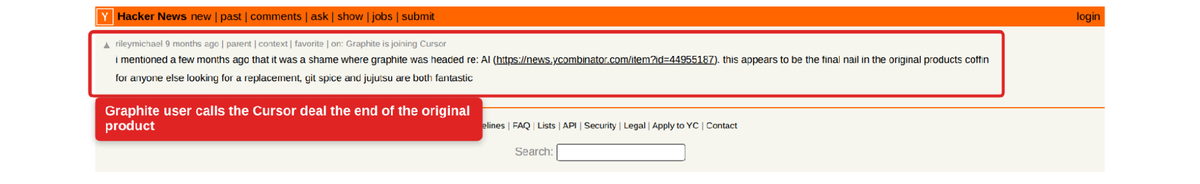 Hacker News comment calling the acquisition the final nail in Graphite's original product and naming free replacements