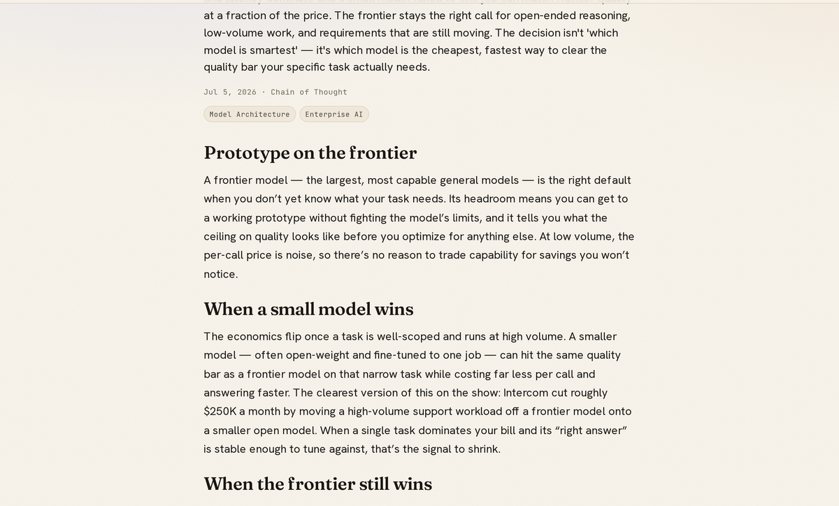 The prototype-then-shrink pattern and Intercom's roughly $250K monthly saving