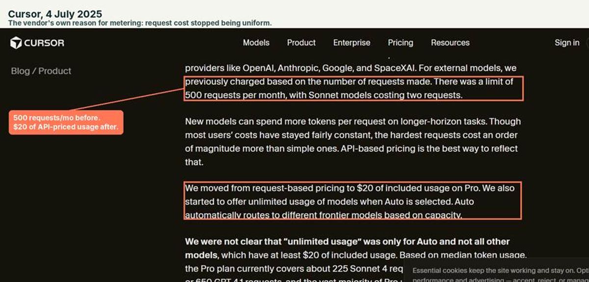 Cursor’s explanation of why request cost varies by an order of magnitude between simple and complex requests