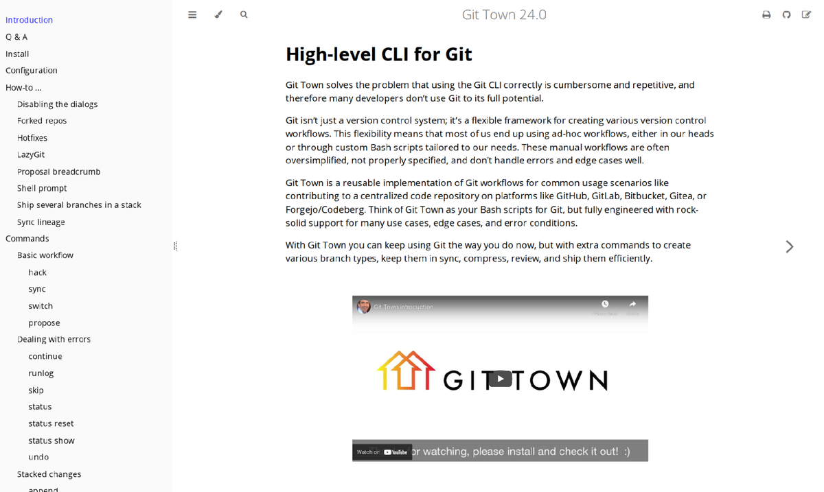 git-town's command-line interface for managing stacked branches