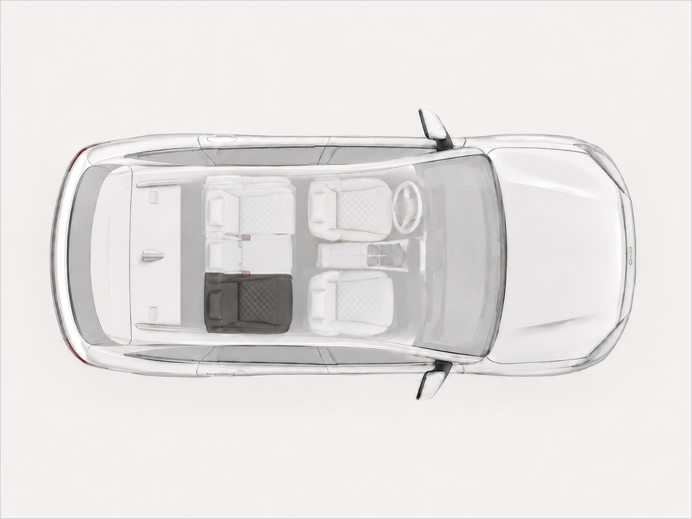Top-down diagram of the SUV showing passenger seats and a spacious trunk