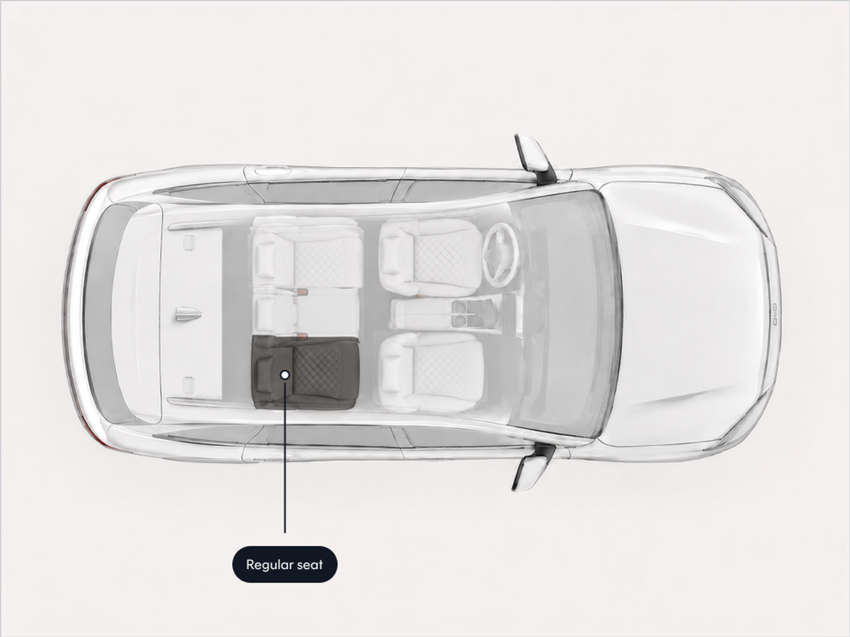 Top-down diagram of the SUV showing passenger seats and a spacious trunk. Regular seat