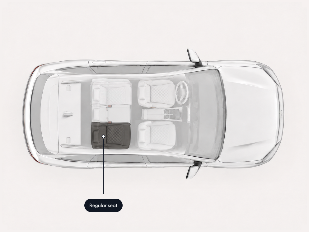Top-down diagram of the SUV showing passenger seats and a spacious trunk. Regular seat