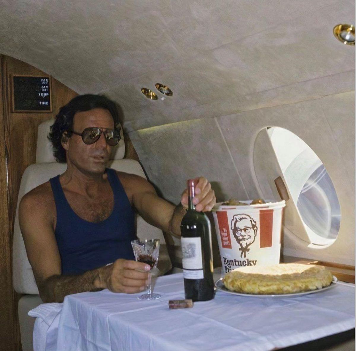 Julio Iglesias pairing Château Lafite with KFC Bucket