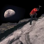 Surreal wanderlust collage with vintage portrait wearing sunglasses, lunar landscape, and wine bottles representing The Traveller wine subscription