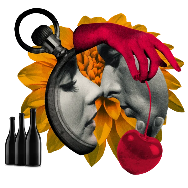 The First Time wine subscription package artwork with wine bottles and autumn elements