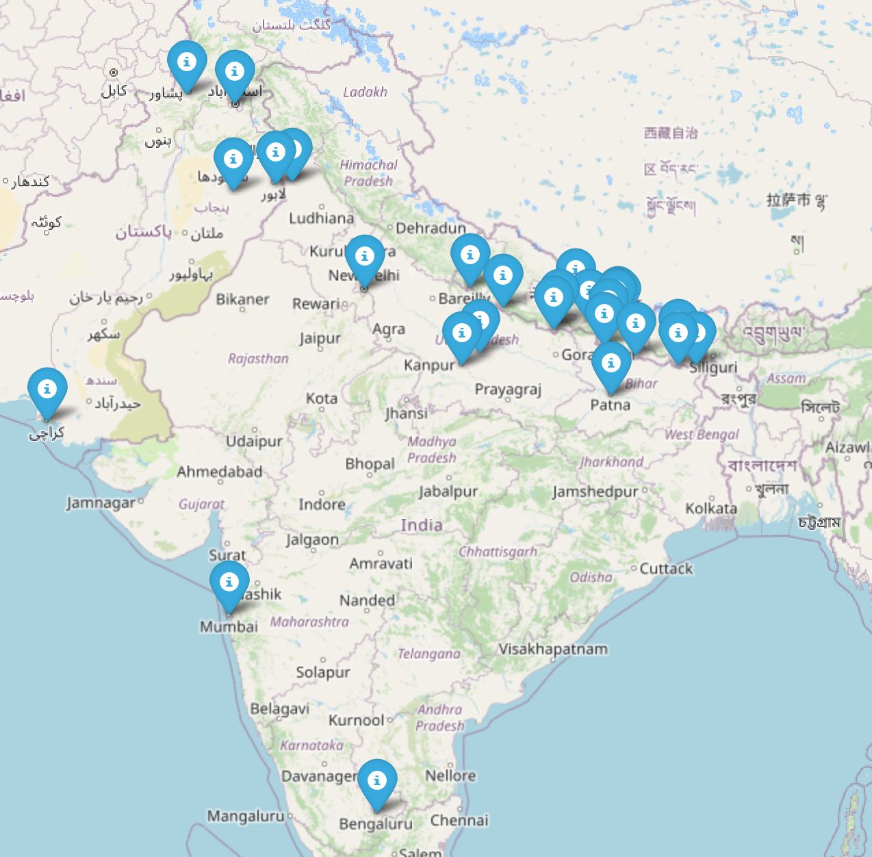 Map locations representing expanded air-quality data coverage in Nepal