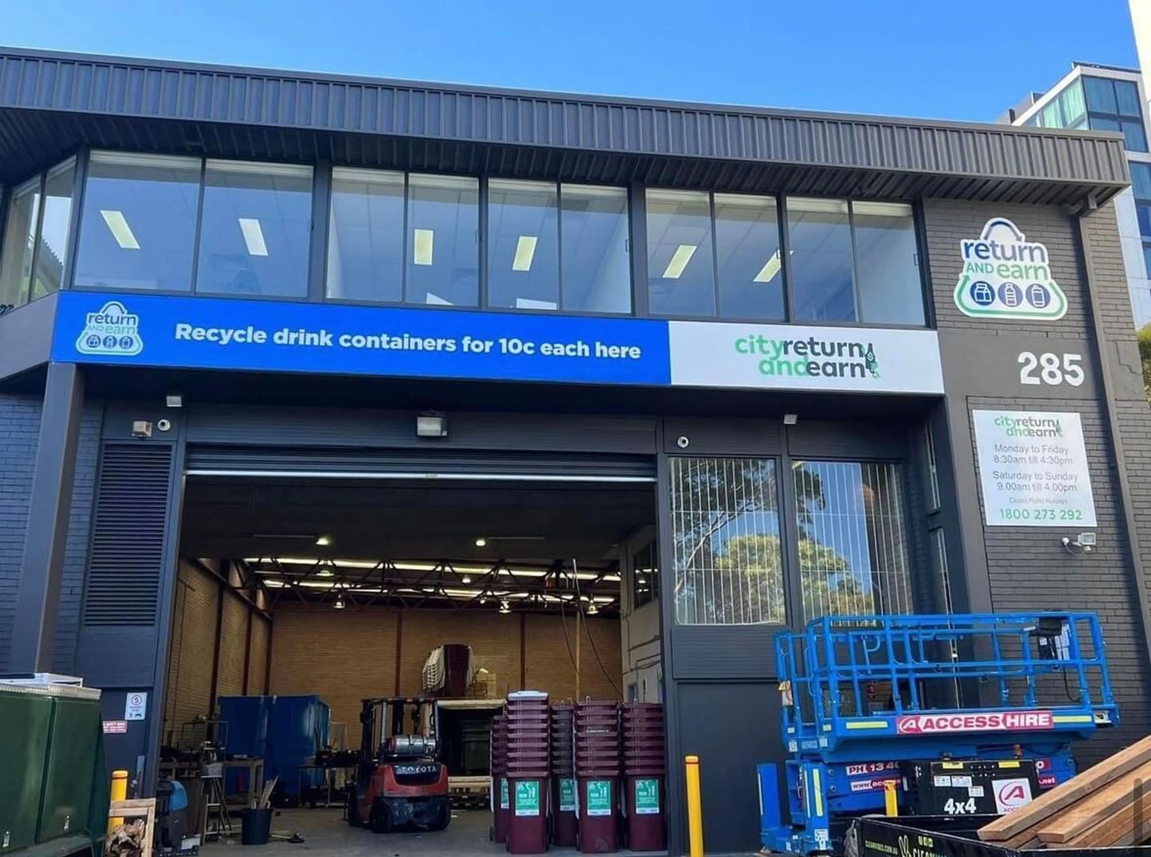 City Return and Earn Mascot warehouse in Sydney