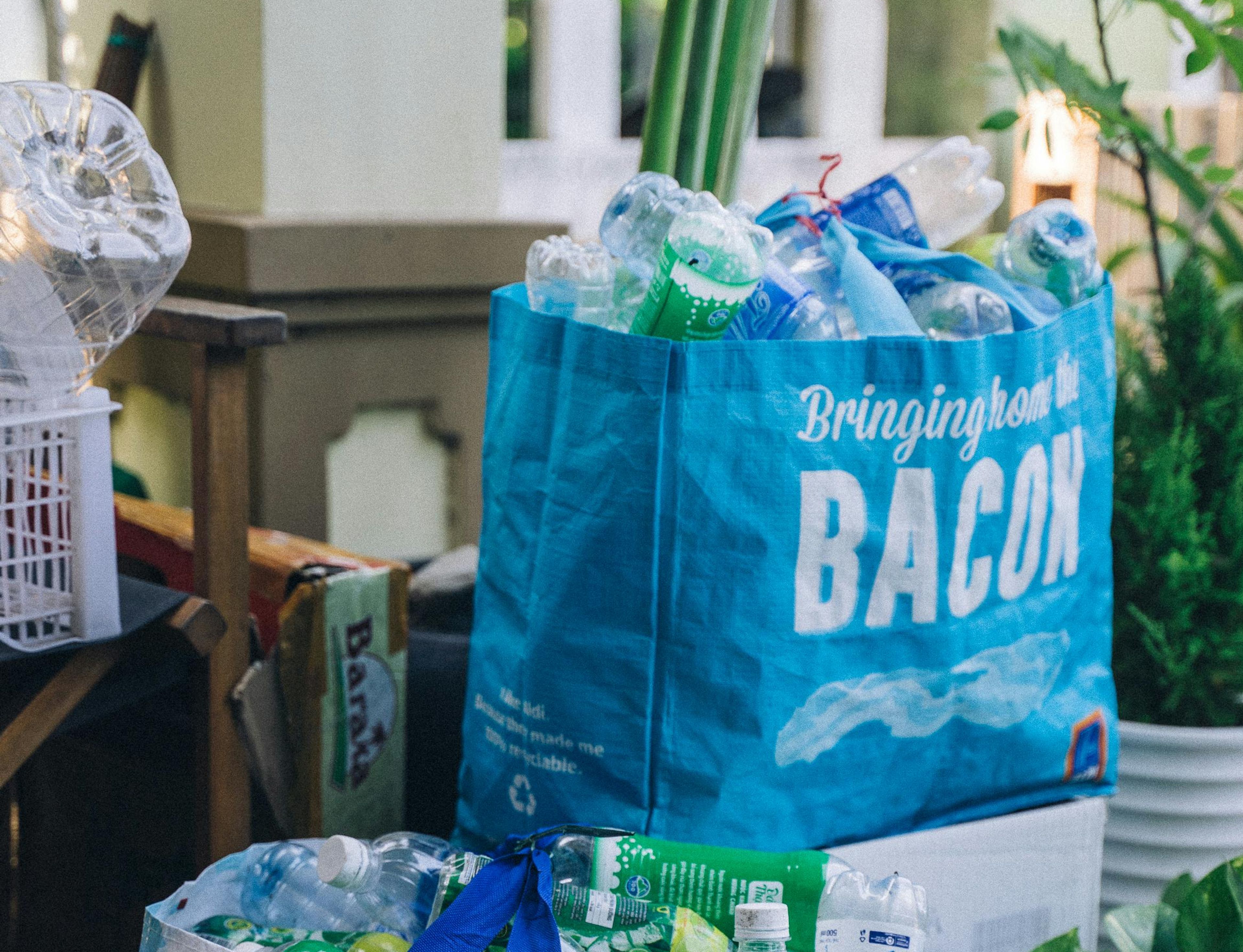 Bags full of empty plastic bottles