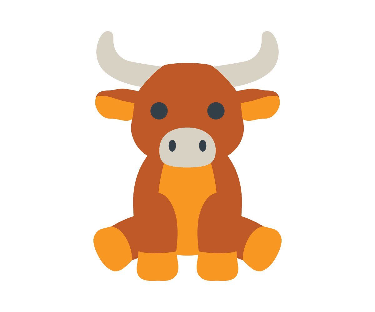 Cartoon baby longhorn mascot sitting facing forward