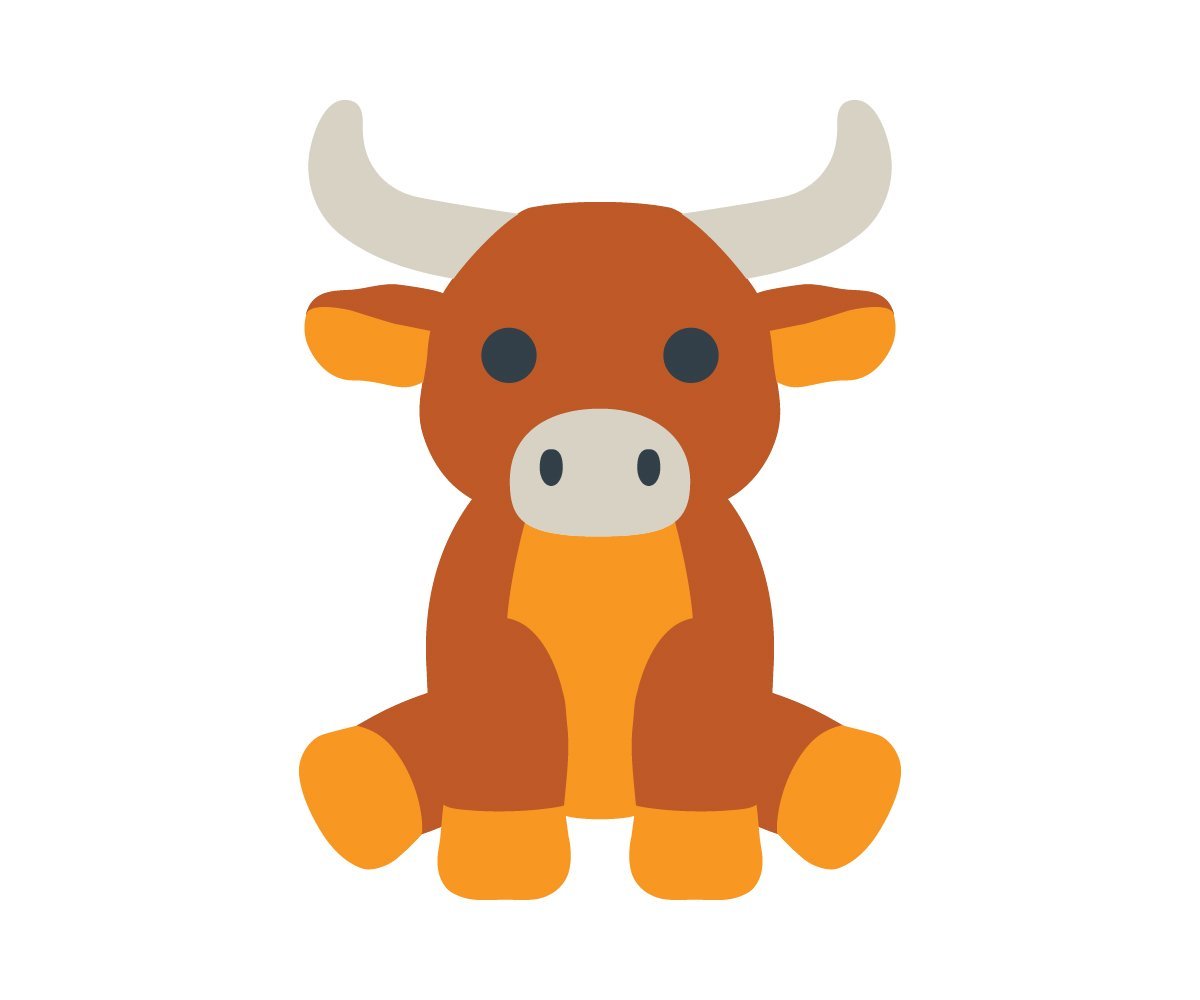 Cartoon baby longhorn mascot sitting facing forward
