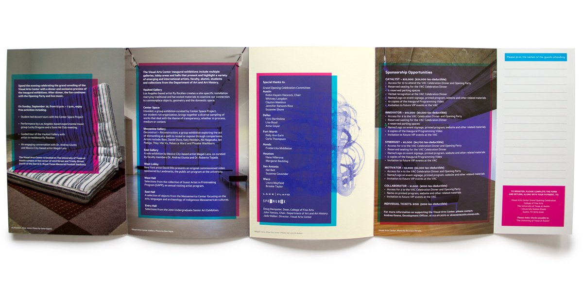 Folded event brochure opened to show program details and sponsorship opportunities