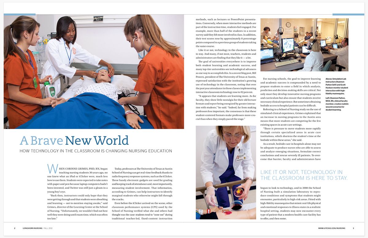 Nursing students practice on a simulation mannequin while instructors observe technology use