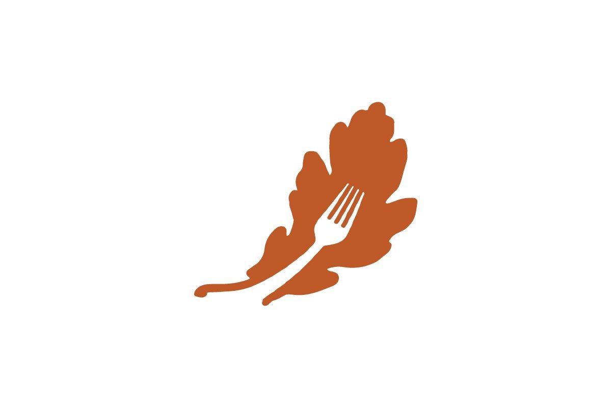 Stylized fork icon integrated into a simple leaf shape