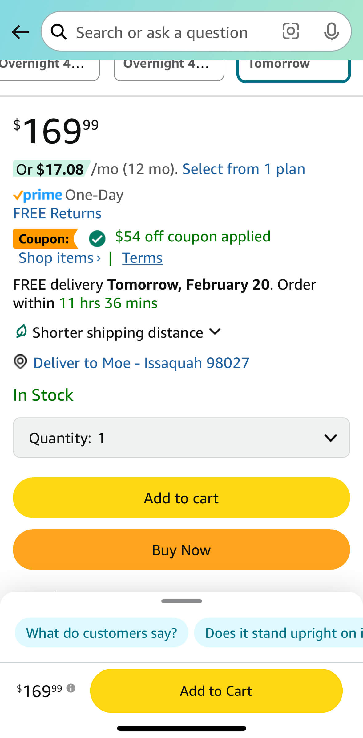 iOS Amazon product detail page before applying a promo code