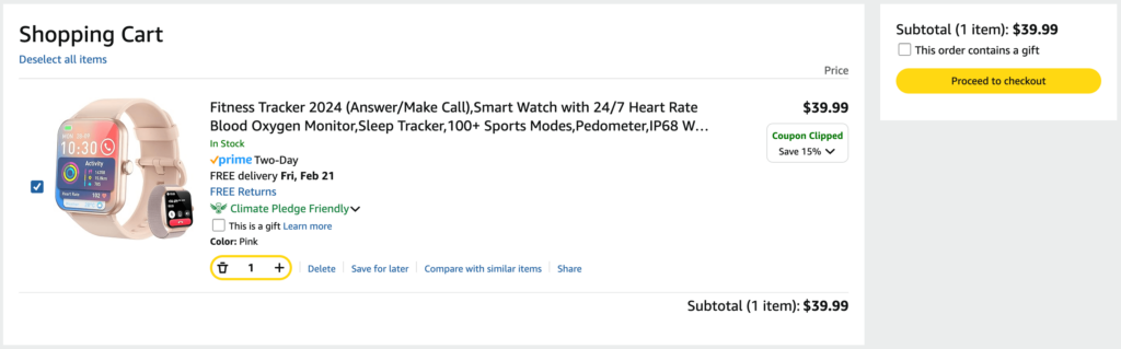 Amazon cart interface with promo code field