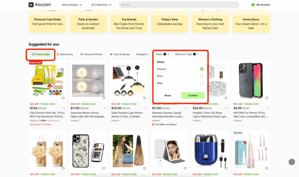 Amazon Promo Code on Koupon Homepage