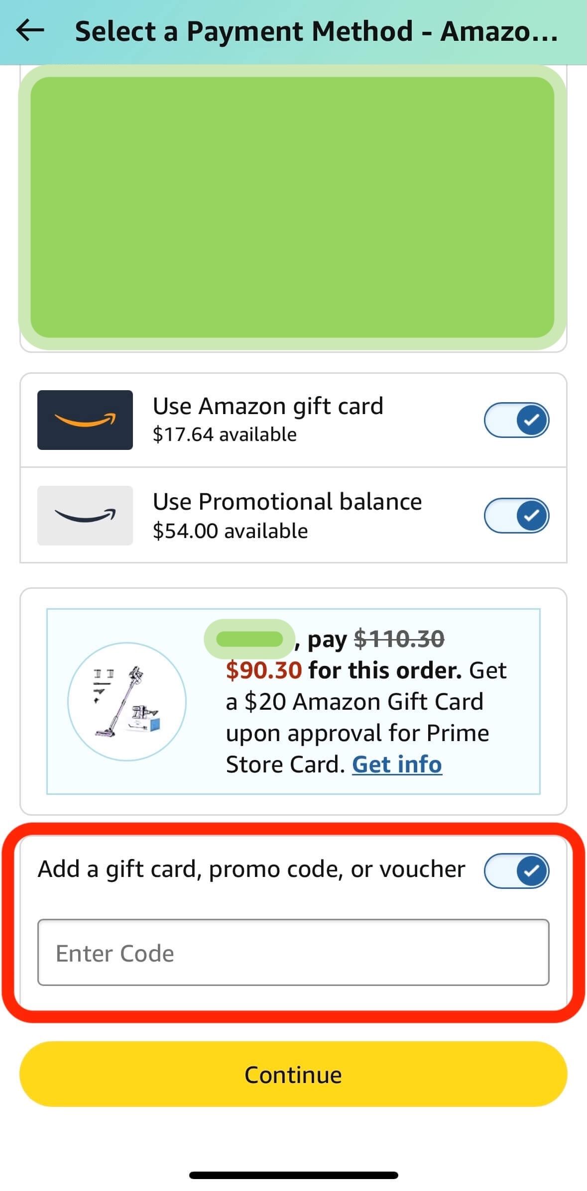 Amazon Checkout promo code text field