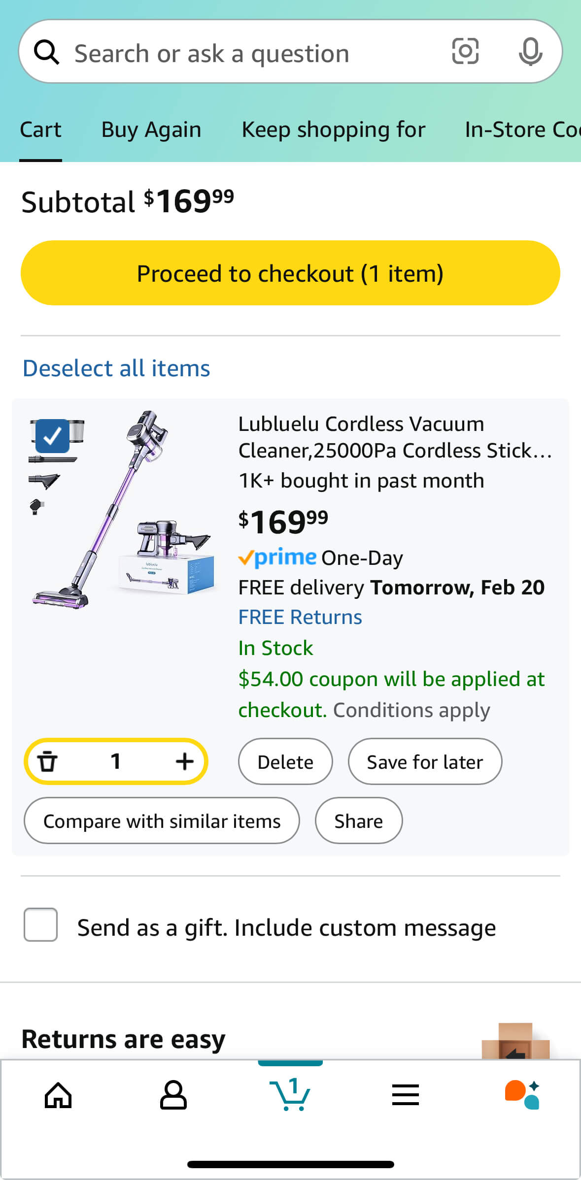 iOS Amazon cart with proceed to checkout for promo code