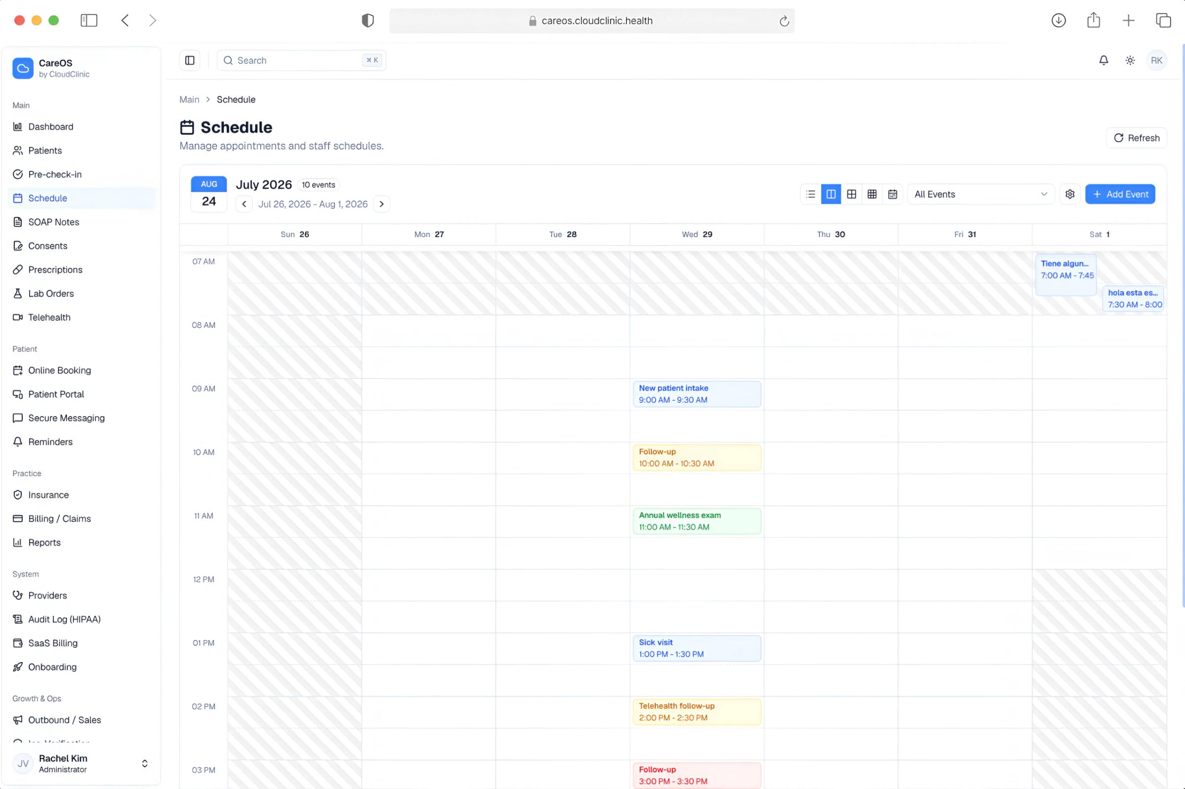 CareOS scheduling view