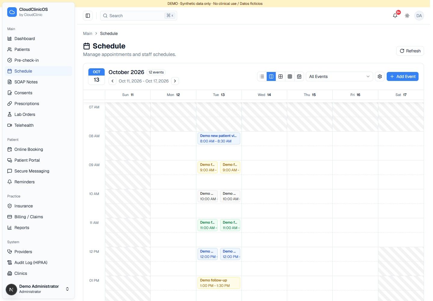 A schedule your whole team can work from.. Demonstration interface with synthetic data.
