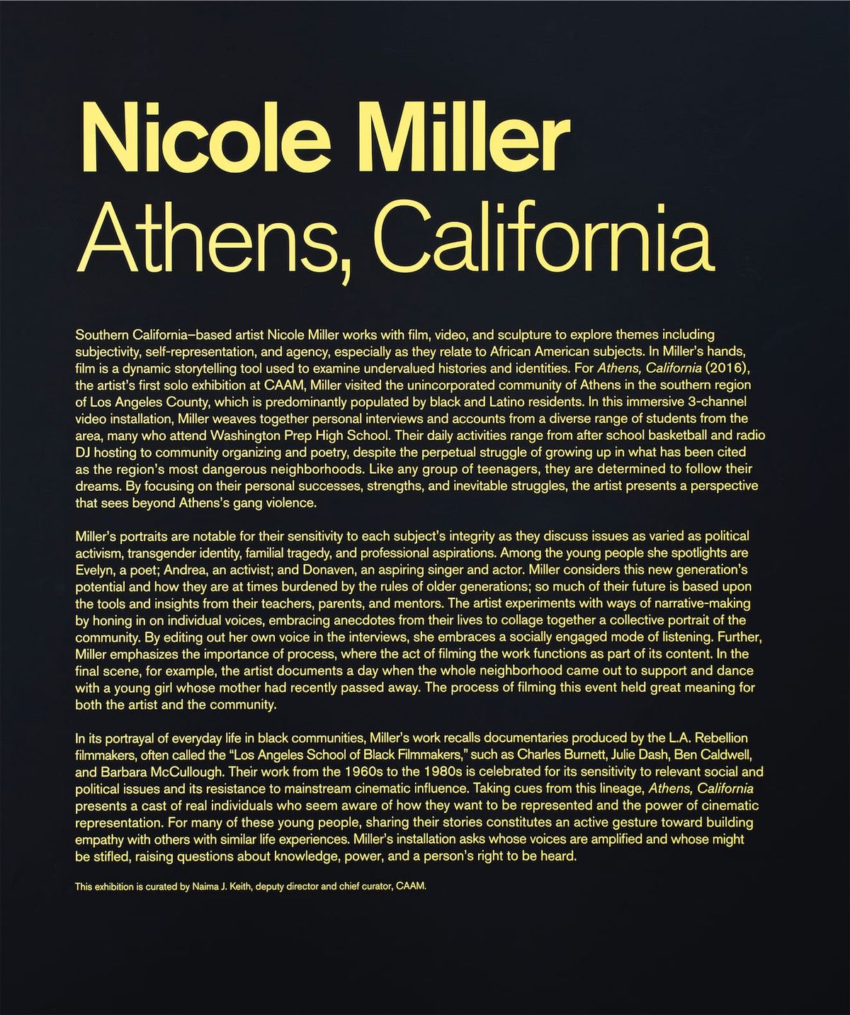 Wall text for Nicole Miller: Athens California